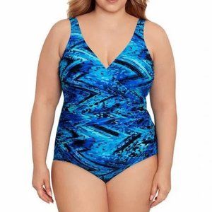 NWT Miraclesuit Miradonna Bathing Suit Blue Zig Zag Animal